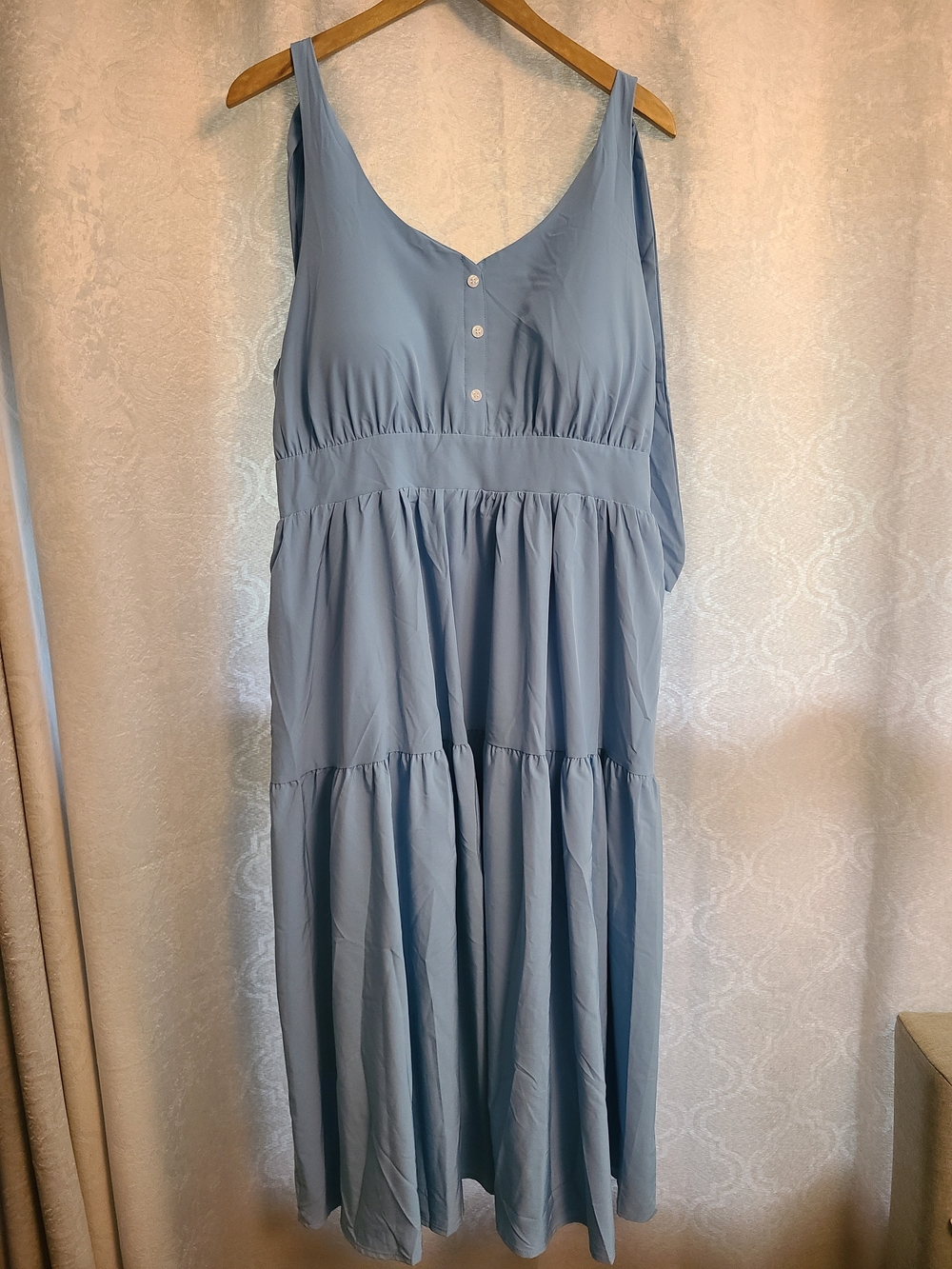 Light Blue Tiered Midi Dress With Pockets